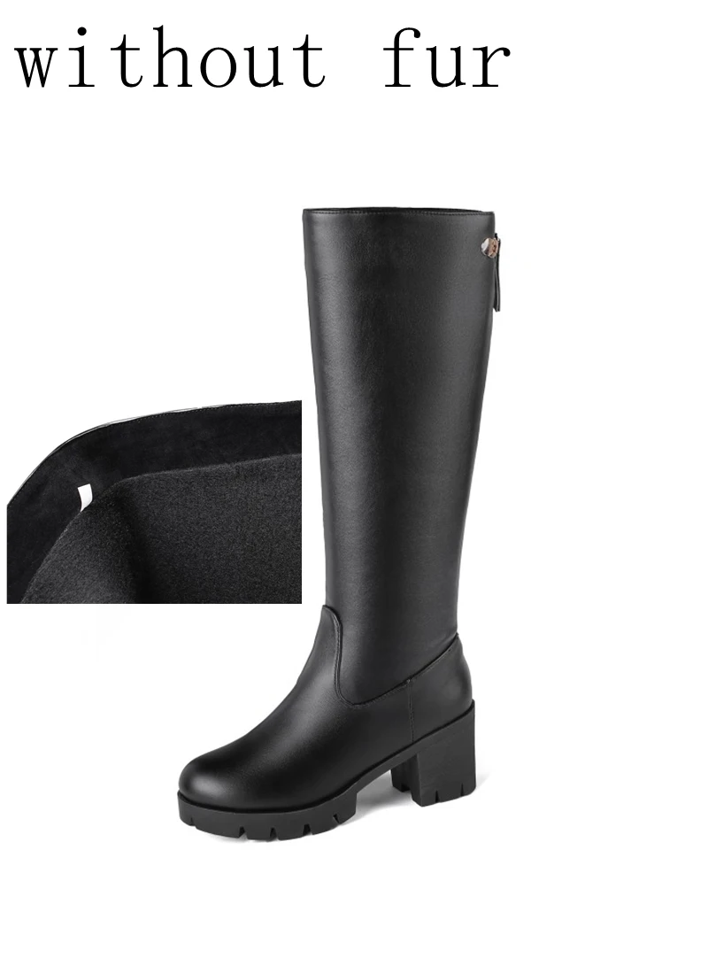 BLXQPYT Big Size 34-46 Autumn Winter Warm Fur Knee High Boots Womens Snow Boots High Heels Zipper Female Shoes woman C19-19