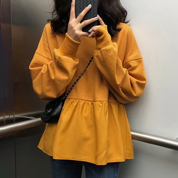 

4 Colors Ruffles Hoodies Sweatshirt Korean Loose Hoodies Women Oversize Pullover Long Sleeve Autumn Sweatshirt Harajuku Top V653