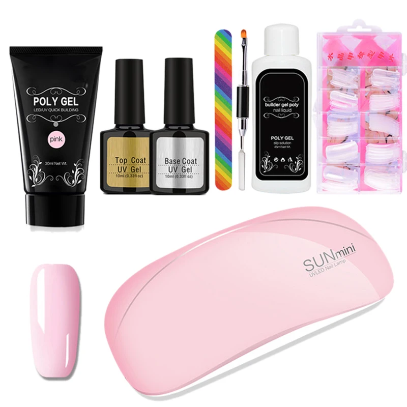 

8Pcs/Set Pink Nail Extension Extension Kit Uv Led Lamp Nail Builder Gel Varnish Polish Polygel Quick Nail Extension Hard Gel Sol
