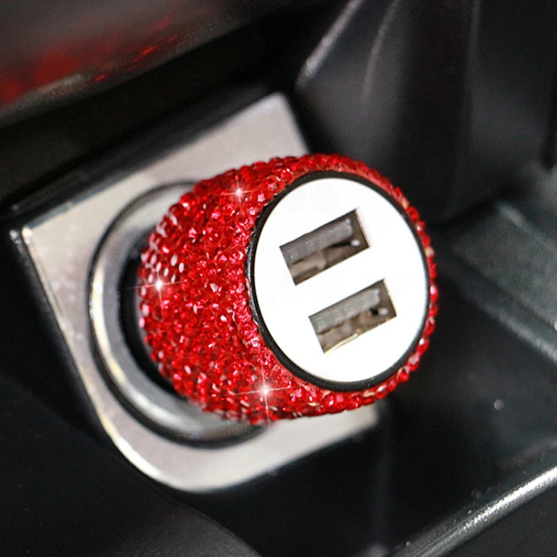 Автомобильное зарядное устройство с двумя usb-портами для мобильного телефона, планшета, gps, быстрое зарядное устройство, Кристальный бриллиант, телефон, 3 линии передачи данных, провод в автомобильном прикуривателе
