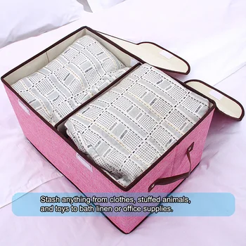 

New Cotton Linen Organizer Bin Dual Cap Foldable Storage Box For Clothes Toys Home Office Saving Space Box Organizer