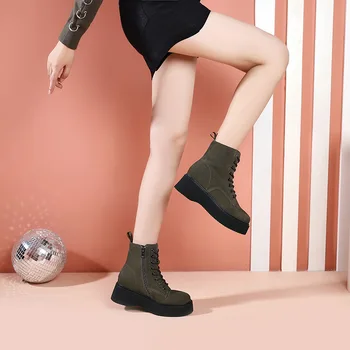 

boots early autumn new British casual Leather boots women's short single boots flat heel thick soled motorcycle boots