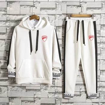 

Classic Fashion Loose Stripe Pocket Ducati LOGO Comfortable Personality Tracksuit Men Sports Suit Two-piece Set Fast delivery