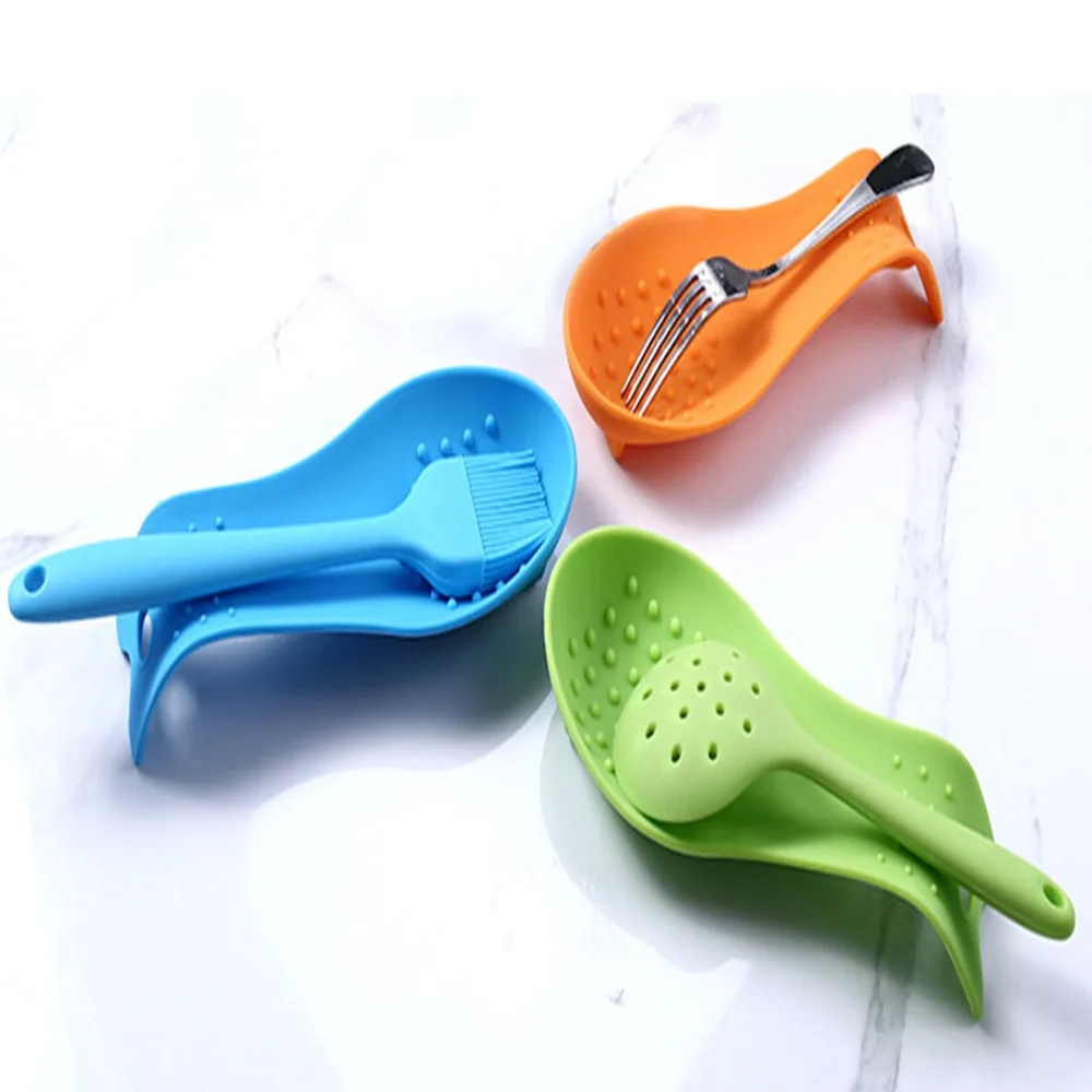  New Style Silicone Spoon Rest Candy Color Spatula Scraper Mat Anti-slip Surface Bottom Hanging Hook