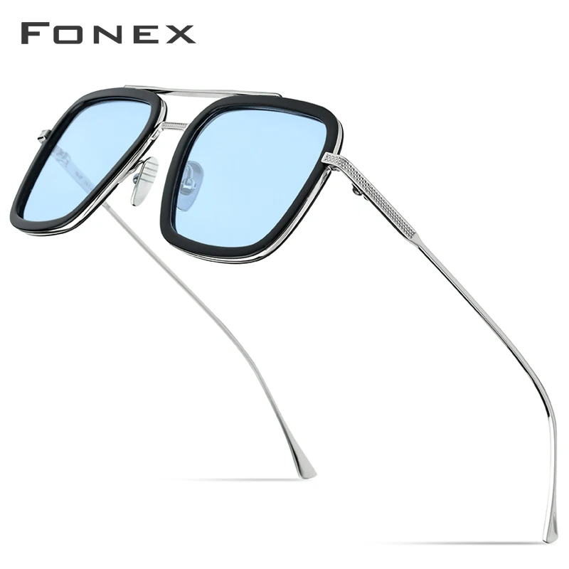 FONEX Pure Titanium Acetate Polarized Sunglass Men Retro Tony Stark Sunglasses 2019 New Vintage Edith Sun Glasses for Women 8512