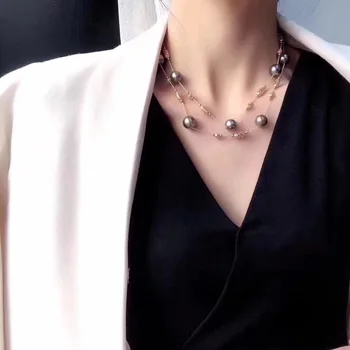 

1028 Fine Jewelry Natural Fresh Water 10-11mm Gray Peals Necklaces for Women Fine Pearls Necklaces