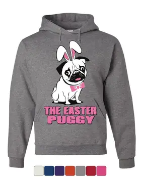 

Easter Puggy Pug Bunny Ears Hoodie Dogs Pet Lovers Easter Eggs Sweatshirt