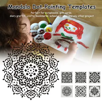 

6PCS 30*30CM Openwork Painting Template Mandala Wall Painting Floor Furniture Decoration Painting Template