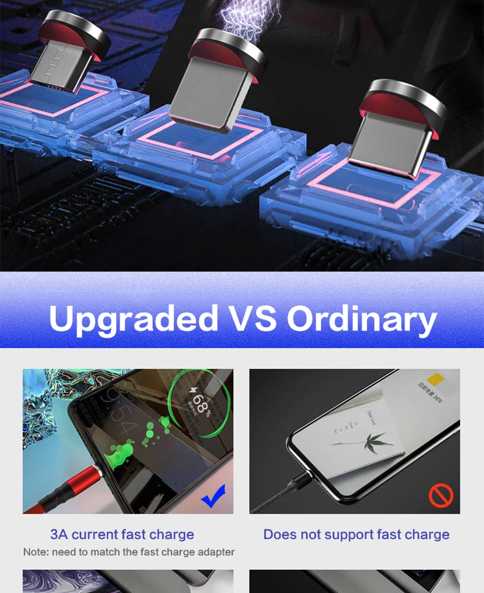 Магнитный кабель Venroii 3A, микро USB, быстрая зарядка, Тип C, магнитное зарядное устройство для телефона, usb type-C, для samsung S8, S10, Xiaomi, huawei, Honor