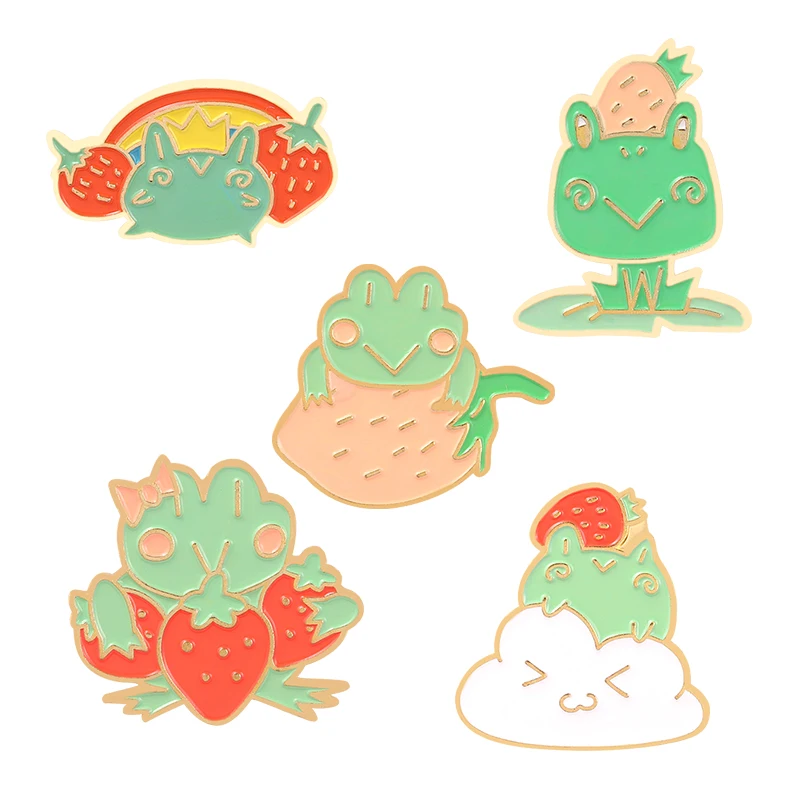 

Cute Frog Enamel Pins Fruit Strawberry Pattern Froggy Green Animal Brooch Badge On Backpack Jewelry Gift For Friends Wholesale