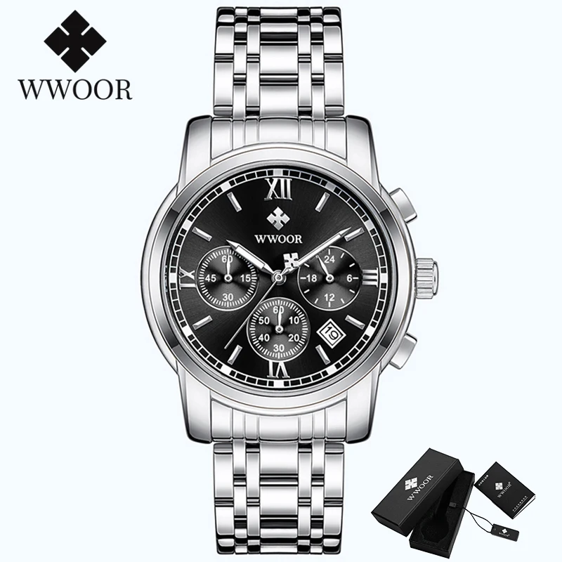 Часы Boss Busines мужские WWOOR топовый бренд модные роскошные классические Подарочные