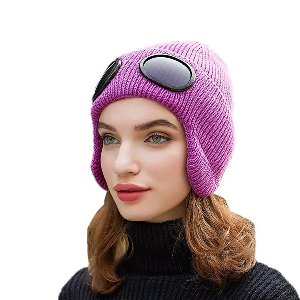 

Solid Colors Winter Knitted Caps Skullies Beanies Cap for Women Men's Double Removable Glasses Cap