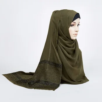 

2020 NEW muslim headscarf foulard femme musulman women Cotton scarf hijab female solid Fringed shawls Shimmer malaysia hijab