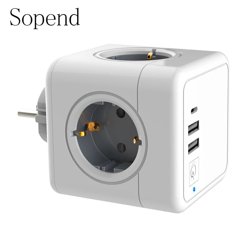 Розетка Sopend Power 5 В 250 А Usb 4 розетки адаптер удлинитель питания европейская вилка
