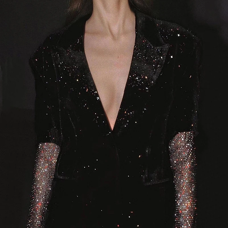 Kopen Twotwinstyle Patchwork Diamanten Elegante Vrouwen Jassen Notched Lange Mouwen Perspectief Jas Vrouwelijke 2019 Herfst Mode Nieuwe