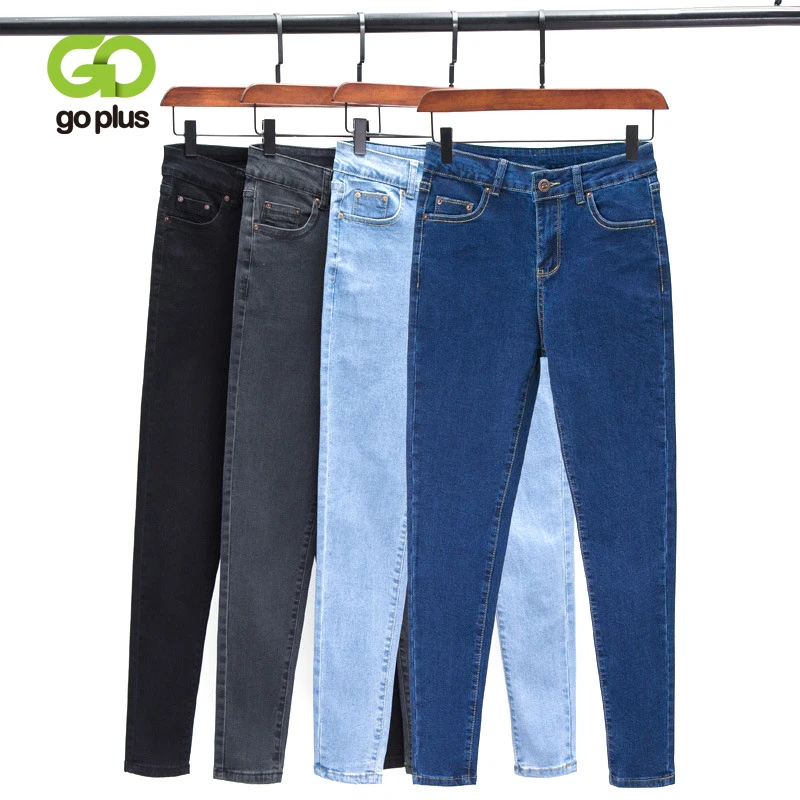 

GOPLUS Korean Style Women Jeans Large Size Black High Waist Skinny Jeans Woman Plus Size Jeans Pencil Pants Vaqueros Mujer C9572