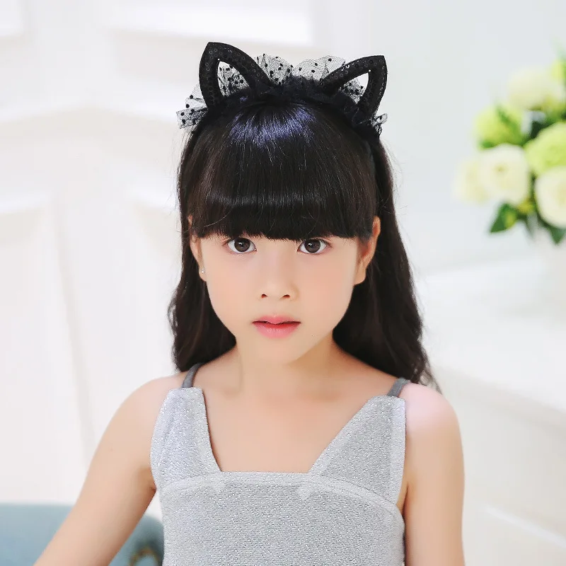 Baby Girls Cute Hair Accessories Kids Sequin Cat Ear Design Headband Headwear Apparel Photography Prop Party Gift