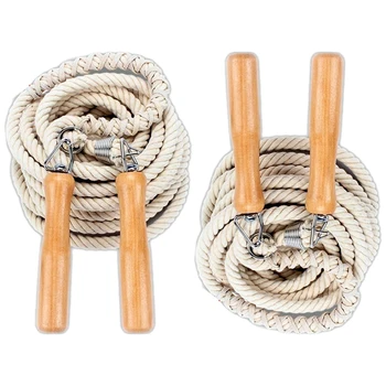 

2 Pcs Hot Jump Rope Wooden Handle Skipping Gym School Group Multi Person Rope Jumping Fitness Equipment-10M & 5M