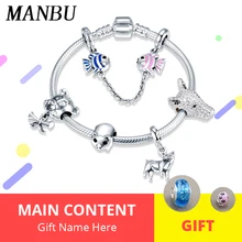 ManBu, 925 пробы, серебряные подвески в виде животных, бусины, браслет, модный, сделай сам, для изготовления ювелирных изделий, женские аксессуары