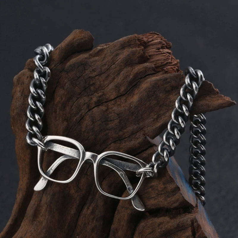 

S925 sterling silver hand jewelry trend fashion Thai silver glasses cross anchor vintage bracelet