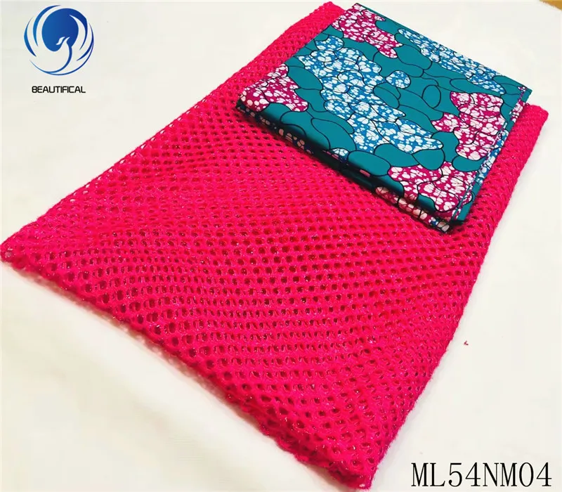 ML54NM0424 Beautifical 3 ярдов хлопок воск ткани с черным шнуром кружевная ткань 2,5 ярдов Высокое качество нигерийская Вощеная и кружевная ткань ML54NM04 - Цвет: ML54NM0424