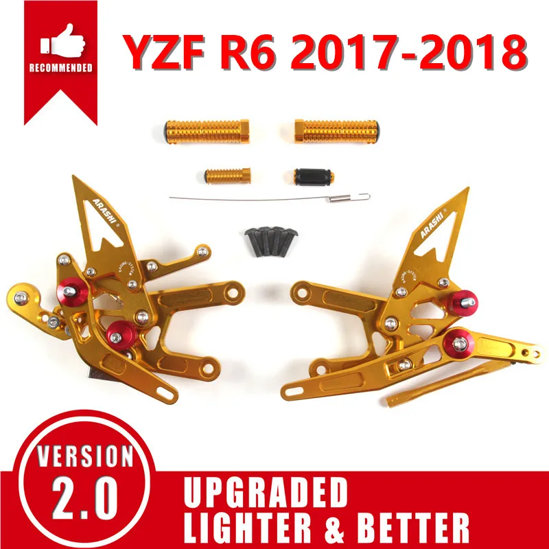 Араши для YAMAHA YZF R6 2003- ЧПУ Регулируемая подножка мотоцикла задний комплект подножки YZF-R6 2011 2012 2013 - Цвет: Gold R6 2017-2018