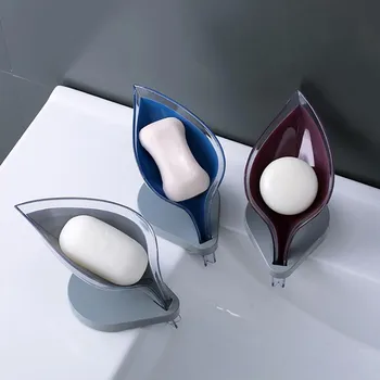 

Creative Leaf Soap Box Suction Cup Drain Soap Box Kitchen Dish Brush Rack Household Tray Holder Case Container Kitchen Gadgets
