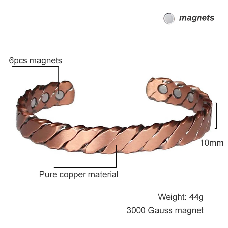 Oktrendy women copper bracelet bangle with magnets 3000 Gauss with 6 pcs magnets japanese magnetic cuff bracelet