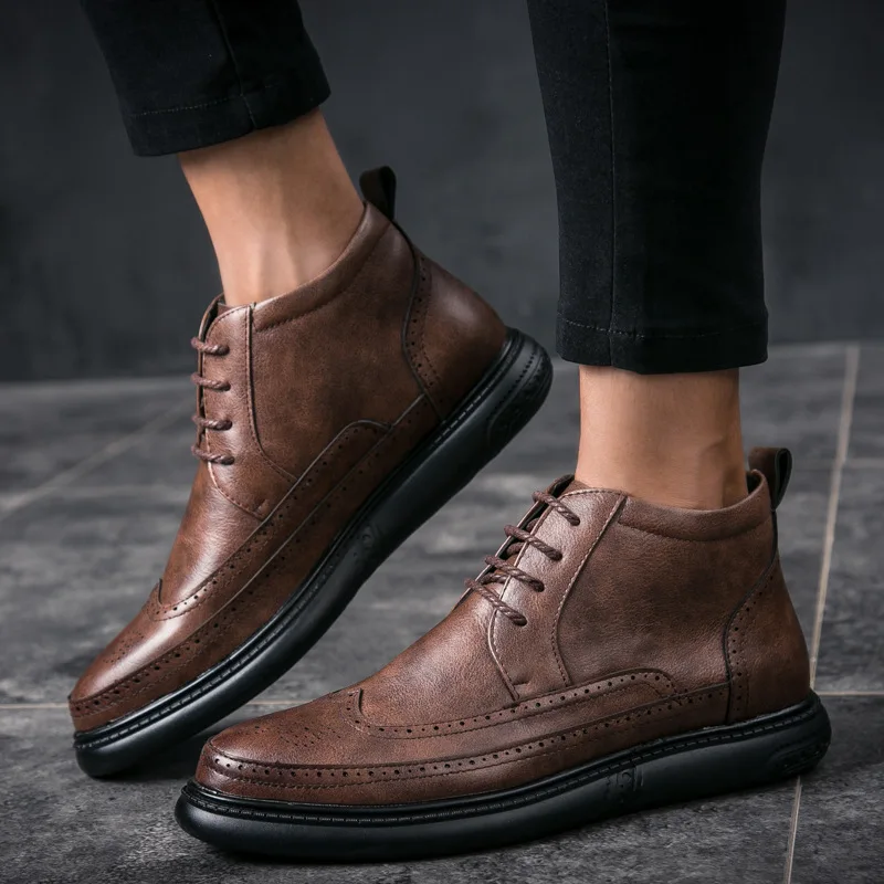 

2017 Autumn And Winter Short Boots Hight-top Leather Shoes Men's Bullock MEN'S SHOES Casual Korean-style Tide Shoes Men Martin B