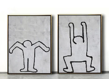

Oversized Modern Wall Art Set Of 2 Paintings On Canvas Keith Haring Inspired, Abstract Canvas Art Set Of 2 Paintings Home Decor