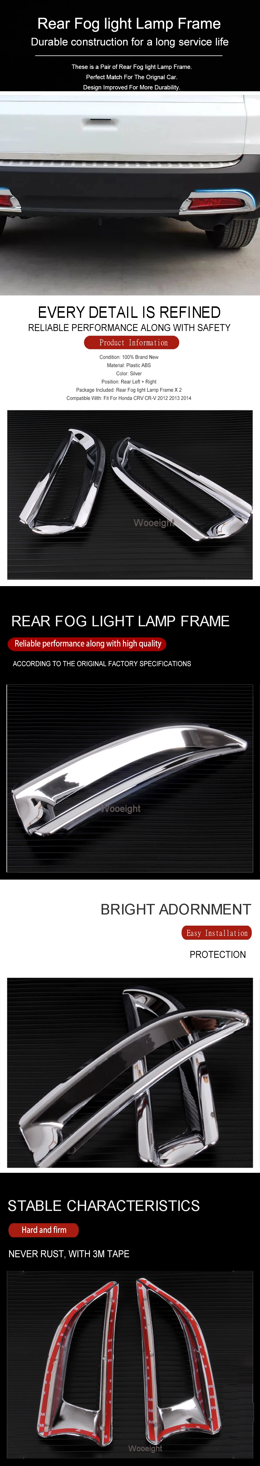 Wooeight 2Pcs ABS Chrome Rear Tail Fog Light Cover Trim Frame Decoration Back Lamp Cover Fit For Honda CRV CR-V 2012 2013 2014 (11)