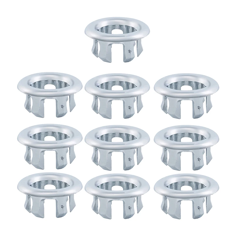 

10pcs Basin Sink Round Overflow Ring Bathroom Kitchen Chrome Hole Cover Insert Replacement Plastic Silver Drain Cap Accessories
