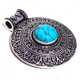 

Genuine Turquoise Pendant Silver Overlay over Copper , Hand made Women Jewelry Gift