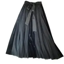 Летние сетчатые тюлевые юбки с цветочной вышивкой длинная юбка с высокой талией плиссированная юбка с высокой талией Женская пачка юбки DV566