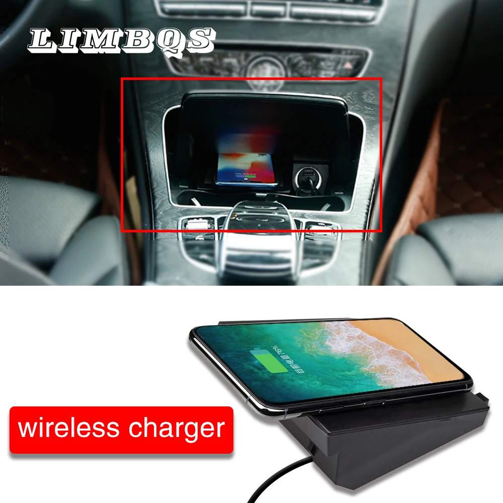 Автомобильное беспроводное зарядное устройство для Mercedes Benz C class GLC W205 series IPhone Samsung