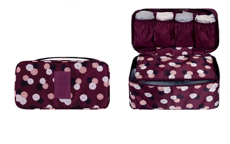 Burgundy flowers Organizadores аксессуары для женщин и девушек бюстгальтер нижнее белье ящик для хранения дамского белья Органайзер дорожная коробка для туалетных принадлежностей моющийся чехол для хранения бюстгальтера - Цвет: Burgundy flowers