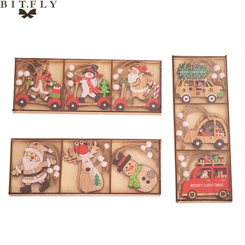 

9Pcs/Set Wooden Christmas Pendant Christmas Decorations for Home Christmas Tree Decor Navidad 2020 Ornaments Xmas Gifts New Year
