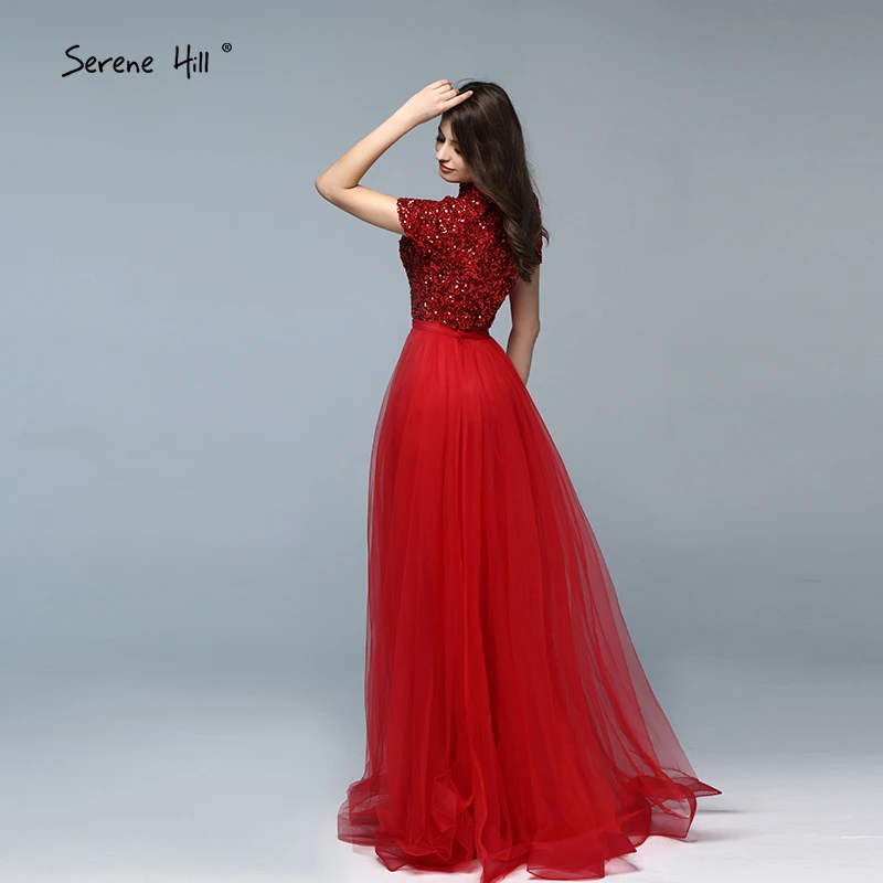 Дубай Роскошные новейшие дизайнерские красные вечерние платья Кристальные Короткие рукава вечерние платья Serene Хилл LA60793