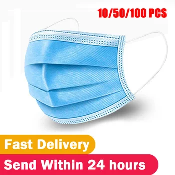 

10pcs/50pcs/100pcs Disposable Mask Non wove 3 Layer Filter Mask Mouth Mask Breathable Earloops Face Mask In Stock