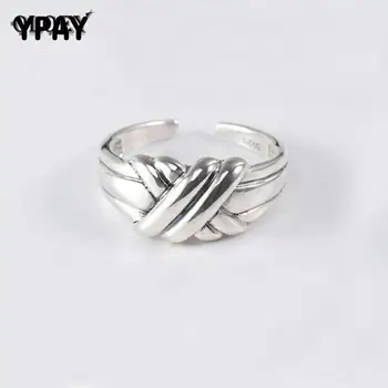 

YPAY Genuine 925 Sterling Silver Open Rings Vintage Cross X Shape Adjustable Ring for Women Girls Fine Jewelry Best Gift YMR287