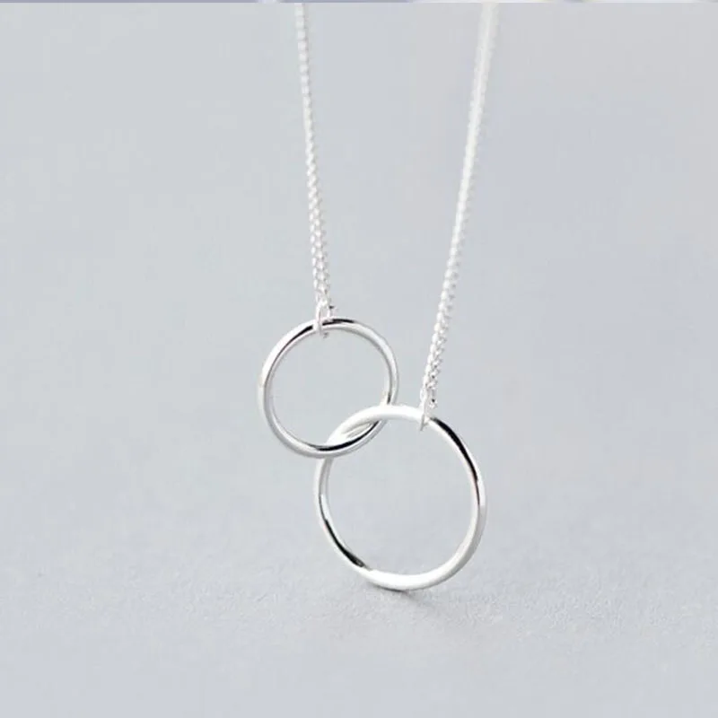 Double Circle Interlock Clavicle Short Necklace Silver Color Necklace For Women - Image 4
