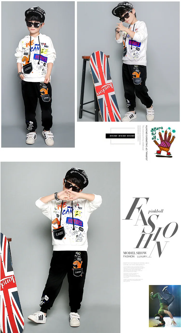 Boys Fall Long Sleeve Clothing Set Children's Cartoon Printing Sweater Suit Teenager Kids Fashion Breaking Dancing Clothes P102