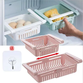 

Kitchen Container Box Adjustable Slide Kitchen Fridge Freezer Space Saver Organizer Storage Boxs Rack Shelf Holder Refrigerator
