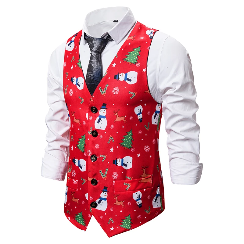 Litthing Новые мужские модные банкетные деловые майки повседневные Рождественский Рисунок жилет топы мужская одежда S-XXL