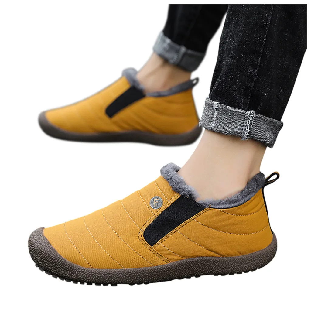 Модные мужские бархатные теплые уличные спортивные ботинки водонепроницаемые зимние хлопковые ботинки - Цвет: Цвет: желтый