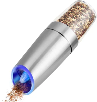 

Electric Pepper Grinder or Salt Mill Spice Tall Power Shaker Gravity Control Battery Powered With Blue LED Light Adjustable