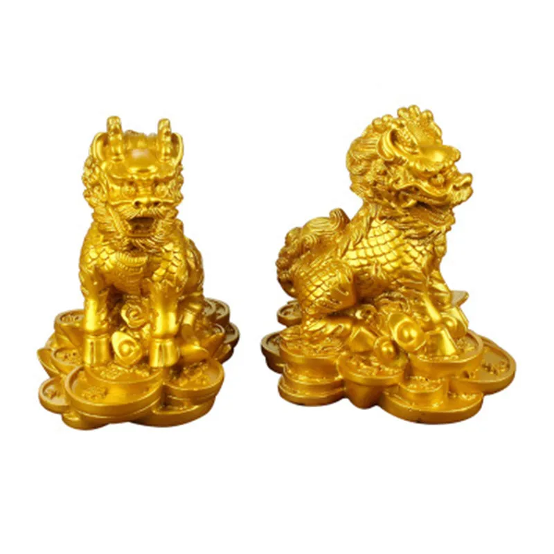 Ornament Crafts 1 Pair Qi Lin Statue Home Office Feng Shui