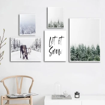 

Christmas Scandinavian Poster Winter Nature Landscape Canvas Painting Deer Animal Paintings Wall Art Picture Nordic Home Decor