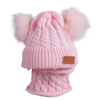 

Kids Hats Baby Winter Warmer Scarf Solid Color Plush Ball Design Hat Infant Collar Scarves Neckerchiefs Set