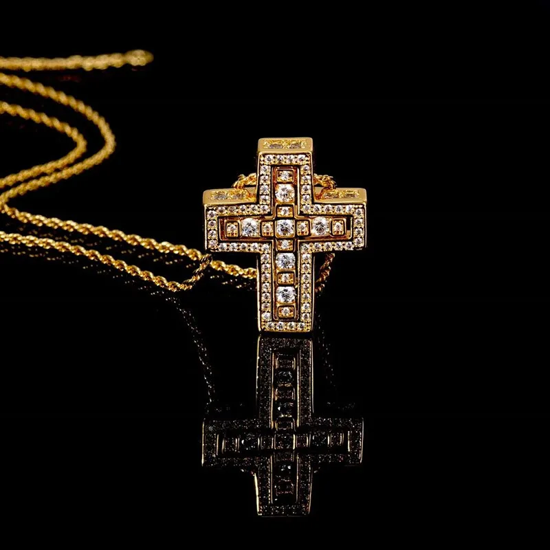 Lovecabin Золотая Длинная цепочка двойной крест кулон ожерелье 925 пробы серебро Япония для мужчин и женщин роскошный Циркон CZ ювелирные изделия - Окраска металла: 18K Gold Cross
